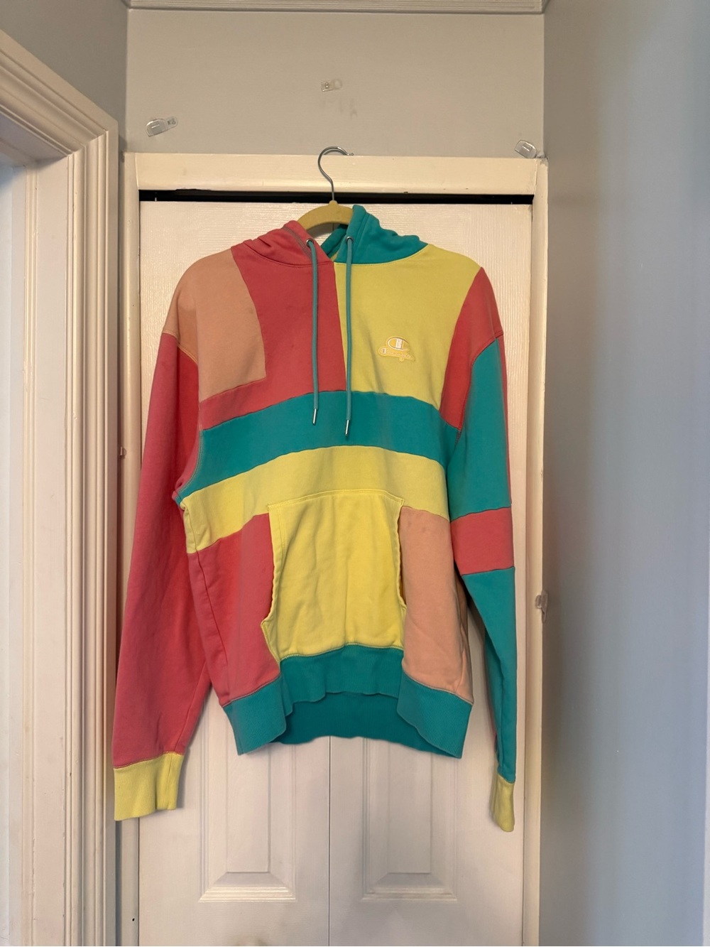 Champion Colorblock womens Hoodie in Teal, Yellow, Coral